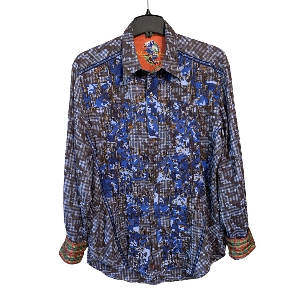 Robert Graham Blue Floral Camo Limited Edition Embroidered Shirt Men's L **Read - Picture 2 of 16